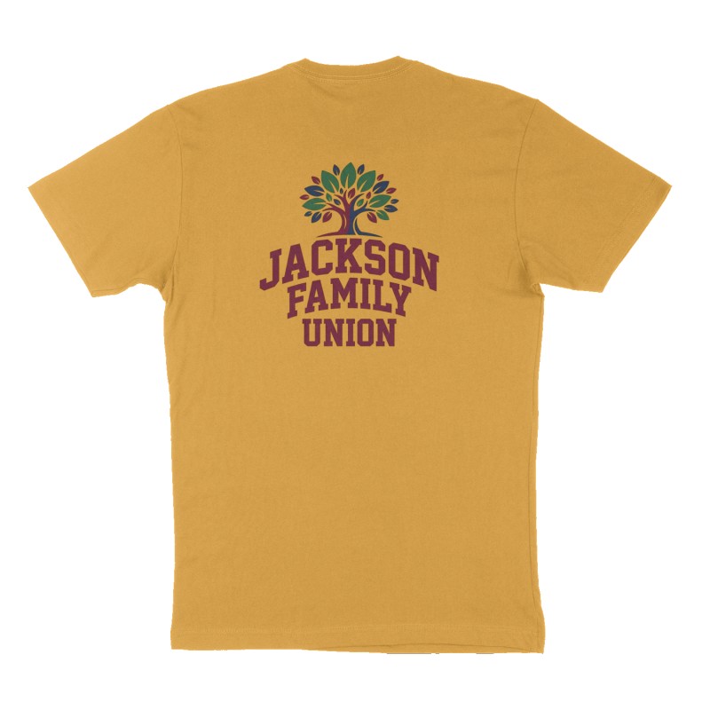 Custom t-shirt: "Jackson Family Union ", Back print, mustard-yellow shirt