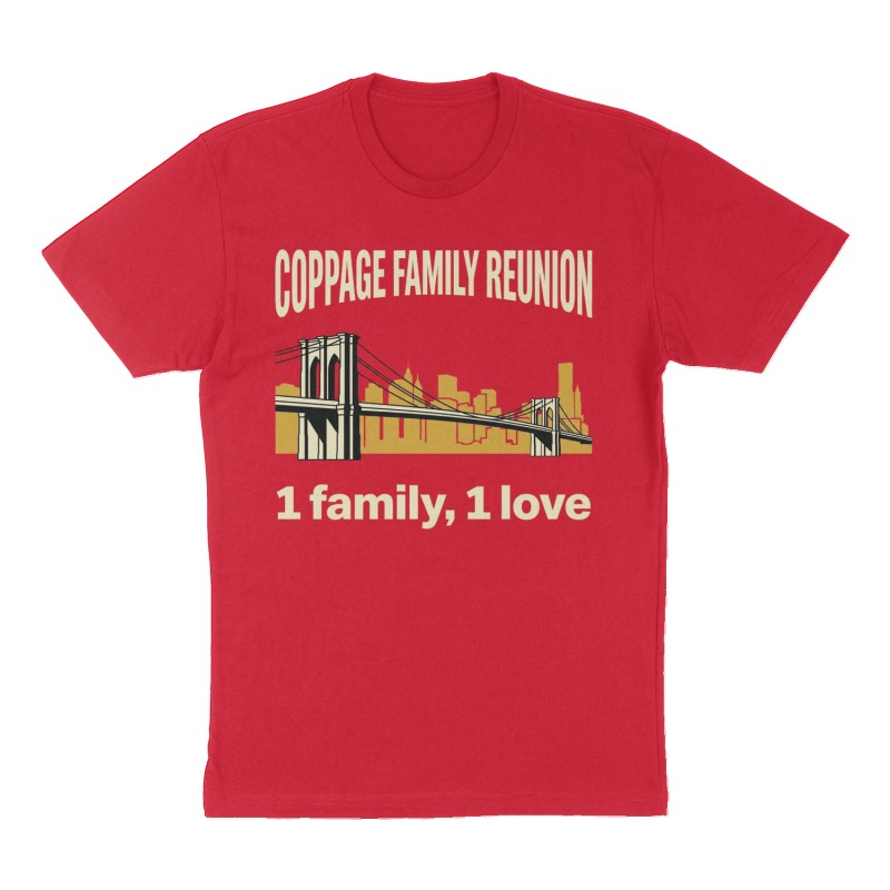 Custom t-shirt: "Coppage Family Reunion", Front print, red shirt