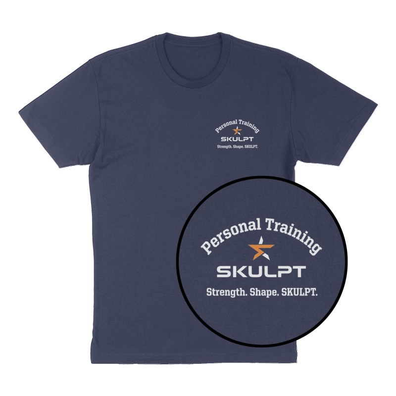 Custom t-shirt: "SKULPT Personal Training ", Left Chest print, navy shirt