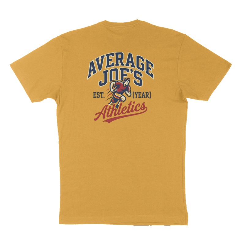 Custom t-shirt design, Back print, mustard-yellow shirt