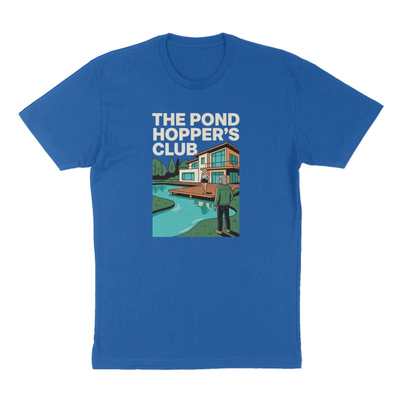 Custom t-shirt: "The Pond Hopper's Club", Front print, royal-blue shirt