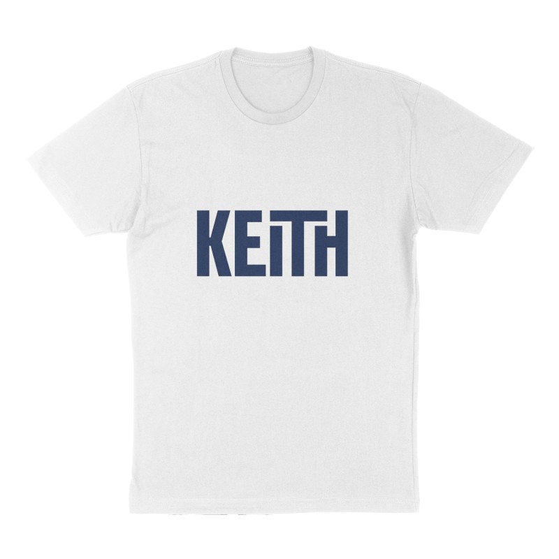 Custom t-shirt: "KEITH", Front print, white shirt