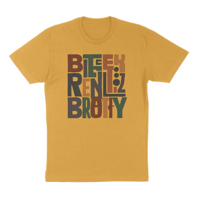 Custom t-shirt design, Front print, mustard-yellow shirt