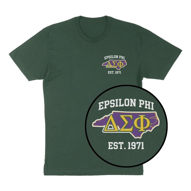 Custom t-shirt: "Epsilon Phi", Left Chest print, forest-green shirt