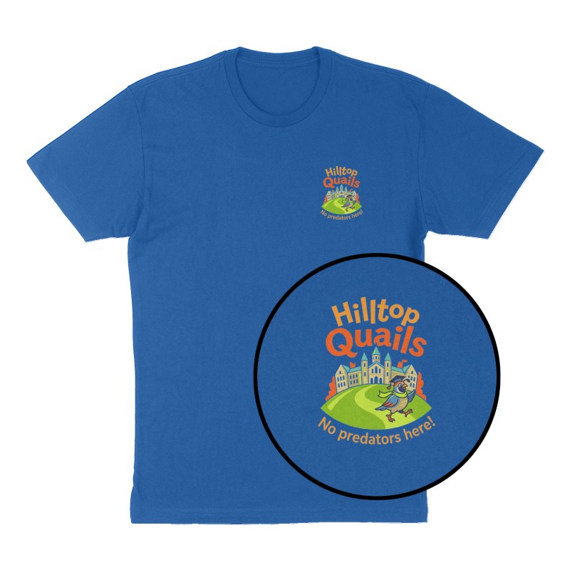 Custom t-shirt: "Hilltop Quails ", Left Chest print, royal-blue shirt