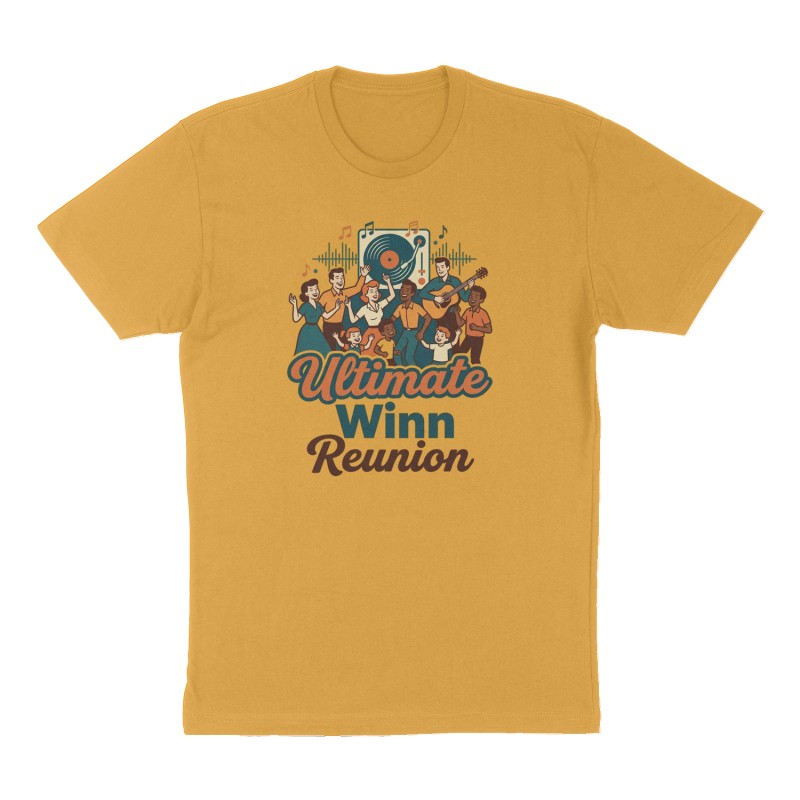 Custom t-shirt: "Ultimate Winn Reunion", Front print, mustard-yellow shirt