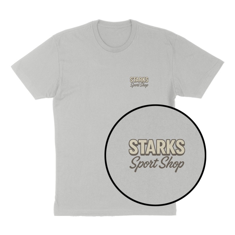 Custom t-shirt: "Starks Sport Shop", Left Chest print, heather-gray shirt
