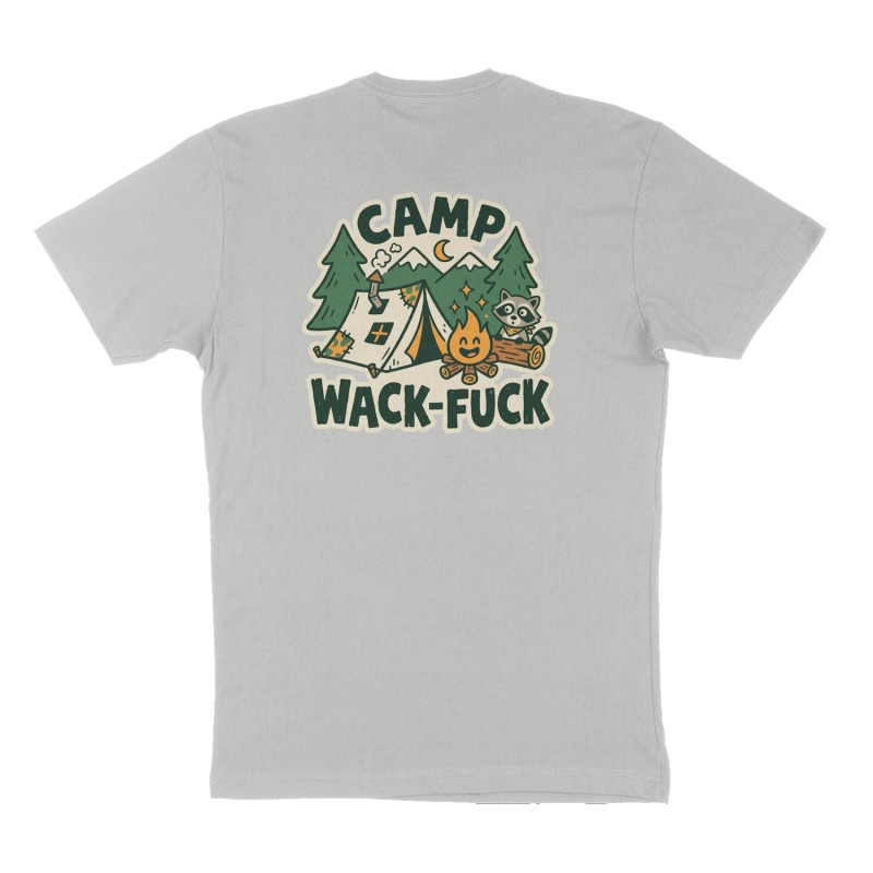 Custom t-shirt: "Camp Wack-Fuck", Back print, heather-gray shirt