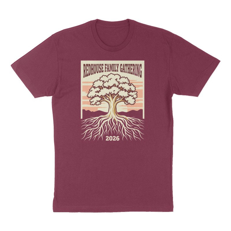 Custom t-shirt: "Redhouse Family Gathering", maroon shirt
