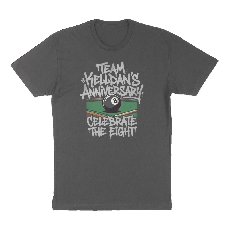 Custom t-shirt: "Team Kelldan’s Anniversary", Front print, charcoal shirt