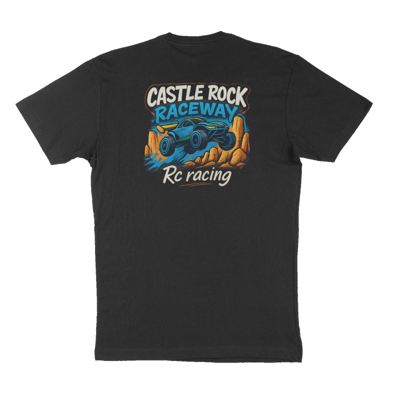 Custom t-shirt: "Castle Rock Raceway", Back print, black shirt