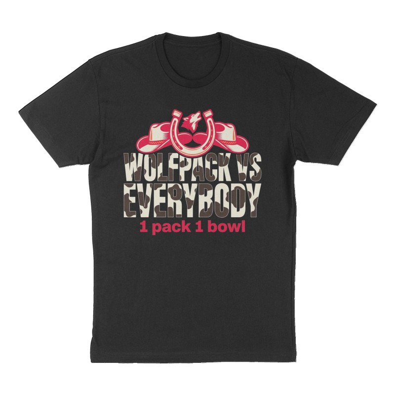Custom t-shirt: "Wolfpack Vs Everybody", Front print, black shirt
