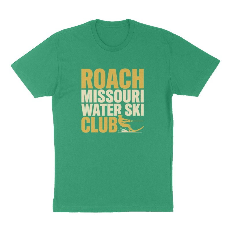 Custom t-shirt: "Roach Missouri Water Ski Club", Front print, green shirt