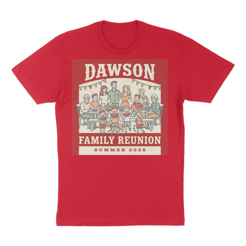 Custom t-shirt: "Dawson Family Reunion", red shirt