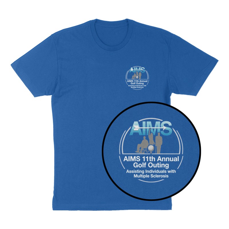 Custom t-shirt: "AIMS 11th Annual Golf Outing ", Left Chest print, royal-blue shirt