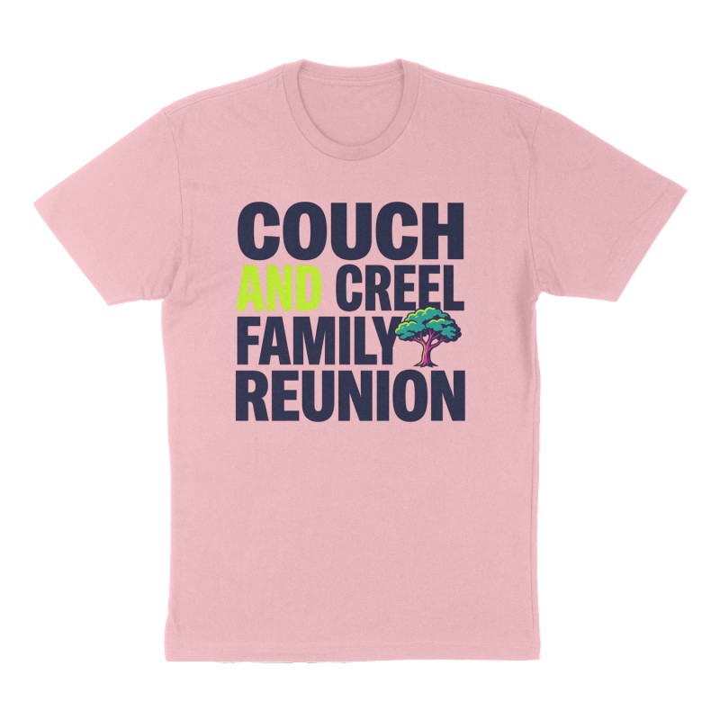 Custom t-shirt: "Couch and Creel Family Reunion ", Front print, pink shirt