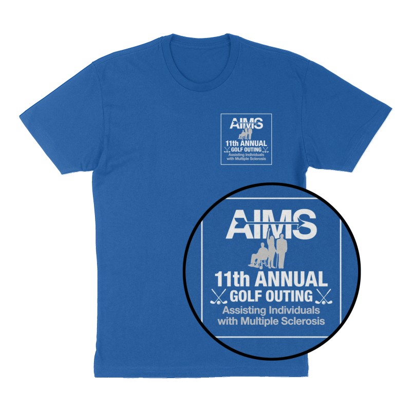 Custom t-shirt: "AIMS 11th Annual Golf Outing ", Left Chest print, royal-blue shirt