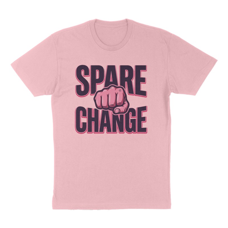 Custom t-shirt: "Spare Change", Front print, pink shirt