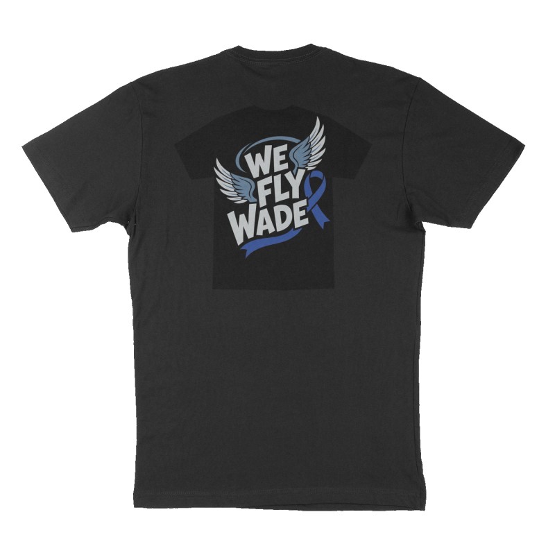 Custom t-shirt: "WE FLY WADE", Back print, black shirt