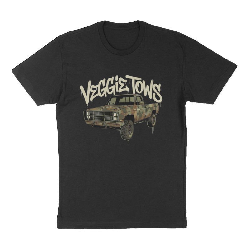 Custom t-shirt: "veggie tows ", Front print, black shirt