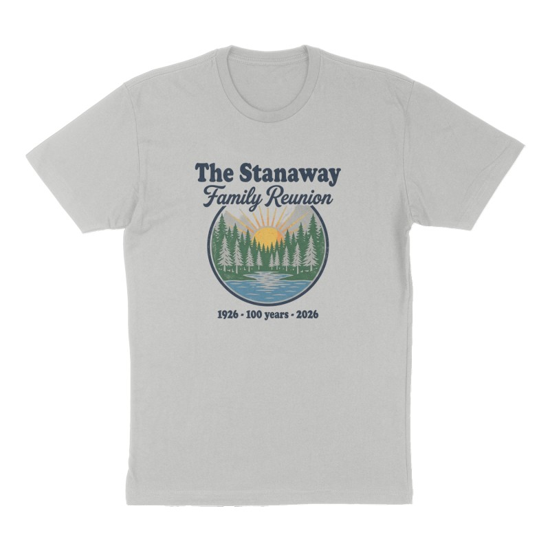 Custom t-shirt: "The Stanaway Family Reunion", Front print, heather-gray shirt