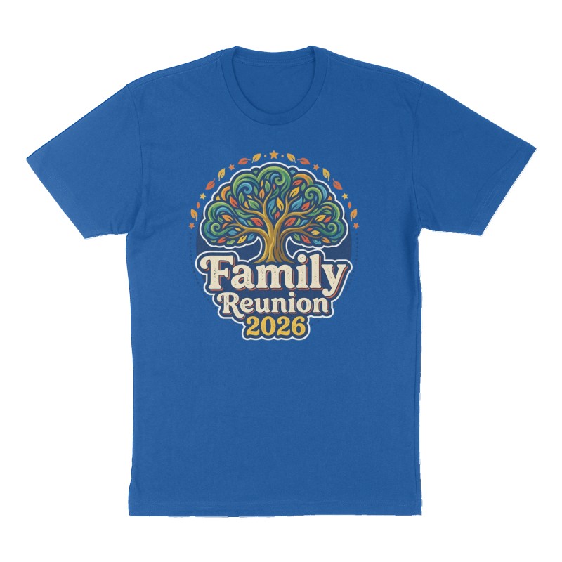 Custom t-shirt: "Family Reunion 2026", Front print, royal-blue shirt