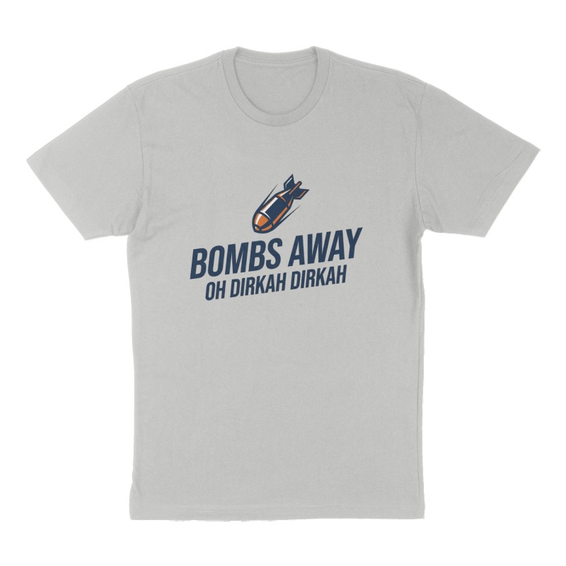 Custom t-shirt: "BOMBS AWAY ", Front print, heather-gray shirt