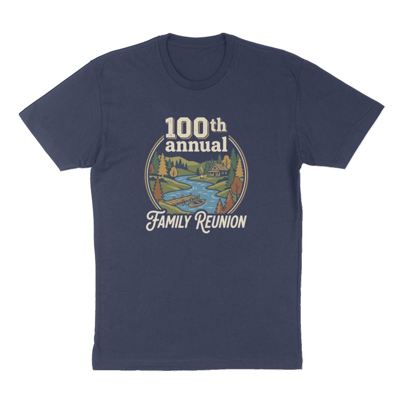 Custom t-shirt: "100th annual family reunion ", Front print, navy shirt