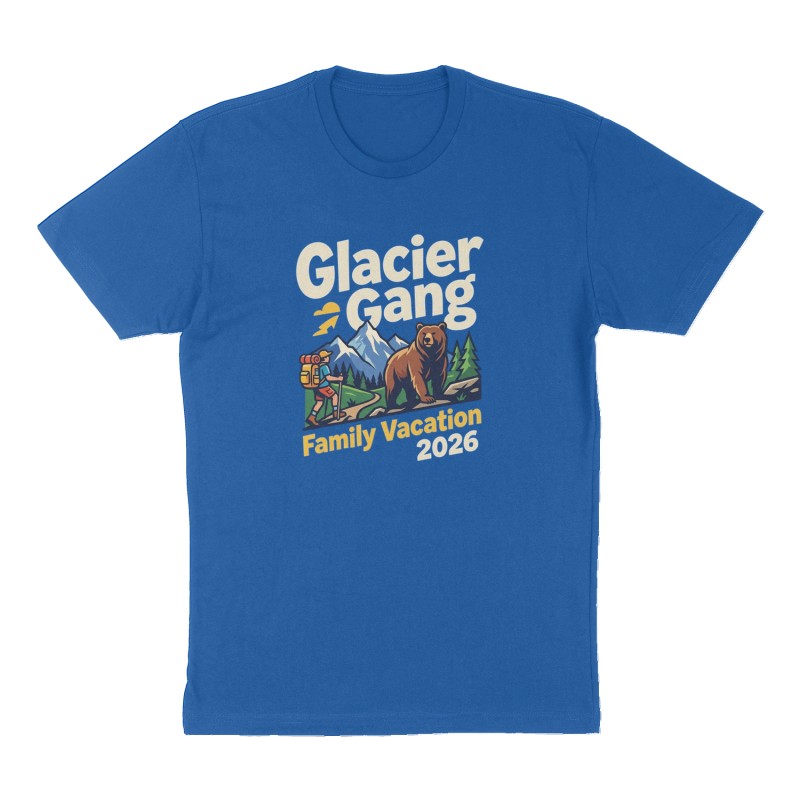 Custom t-shirt: "Glacier Gang", Front print, royal-blue shirt
