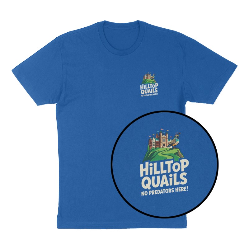 Custom t-shirt: "Hilltop Quails ", Left Chest print, royal-blue shirt