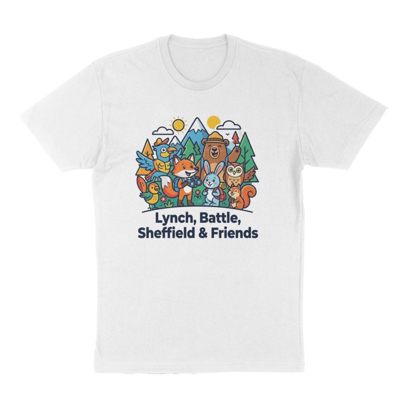Custom t-shirt: "Lynch, Battle, Sheffield & Friends", Front print, white shirt