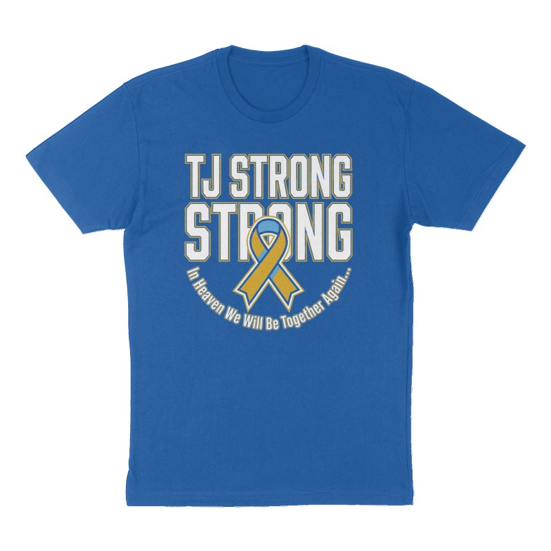 Custom t-shirt: "TJ STRONG", Front print, royal-blue shirt
