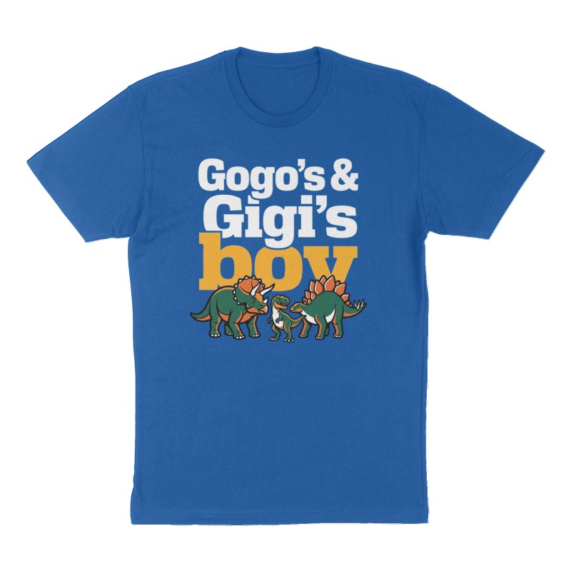 Custom t-shirt: "Gogo’s & Gigi’s boy", Front print, royal-blue shirt