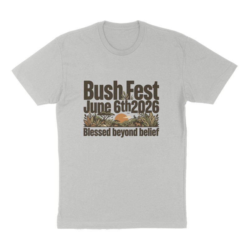 Custom t-shirt: "Bush Fest June 6th2026", Front print, heather-gray shirt