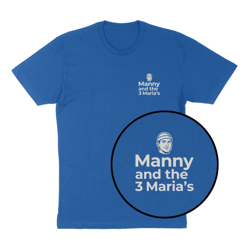 Custom t-shirt: "Manny and the 3 Maria's", Left Chest print, royal-blue shirt