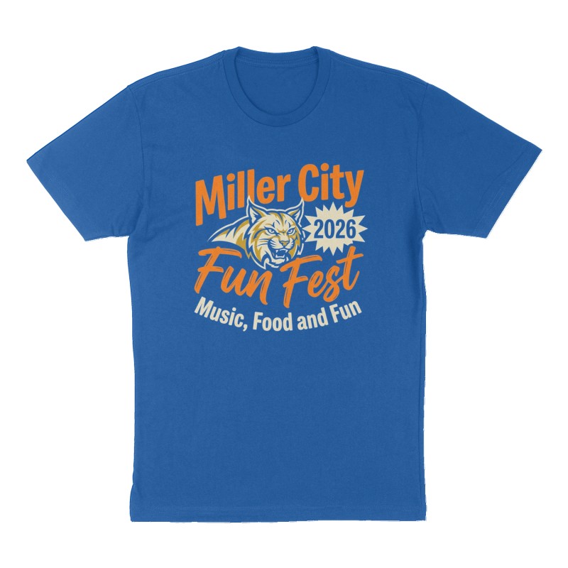 Custom t-shirt: "Miller City Fun Fest 2026", Front print, royal-blue shirt