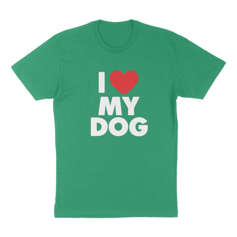 Custom t-shirt: "I heart my dog", Front & Back print, green shirt