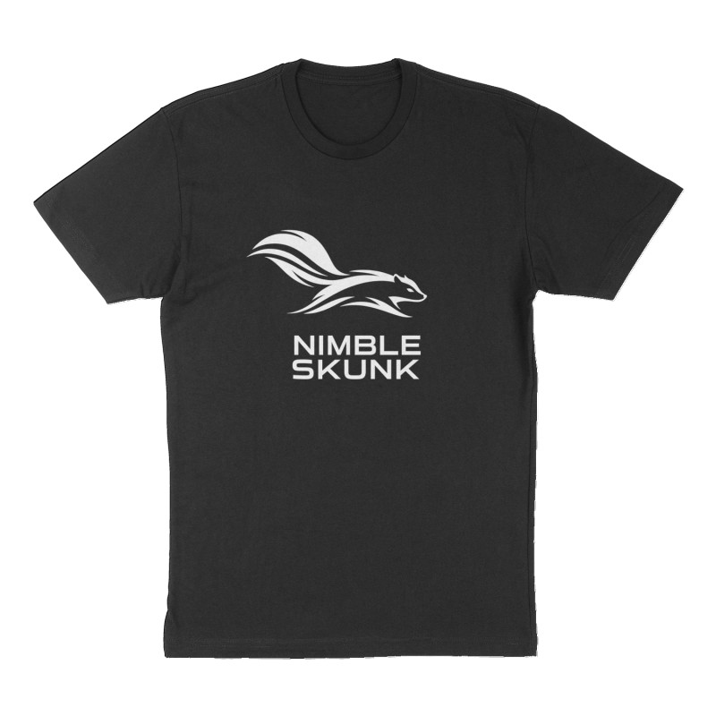 Custom t-shirt: "NIMBLE SKUNK", Front print, black shirt