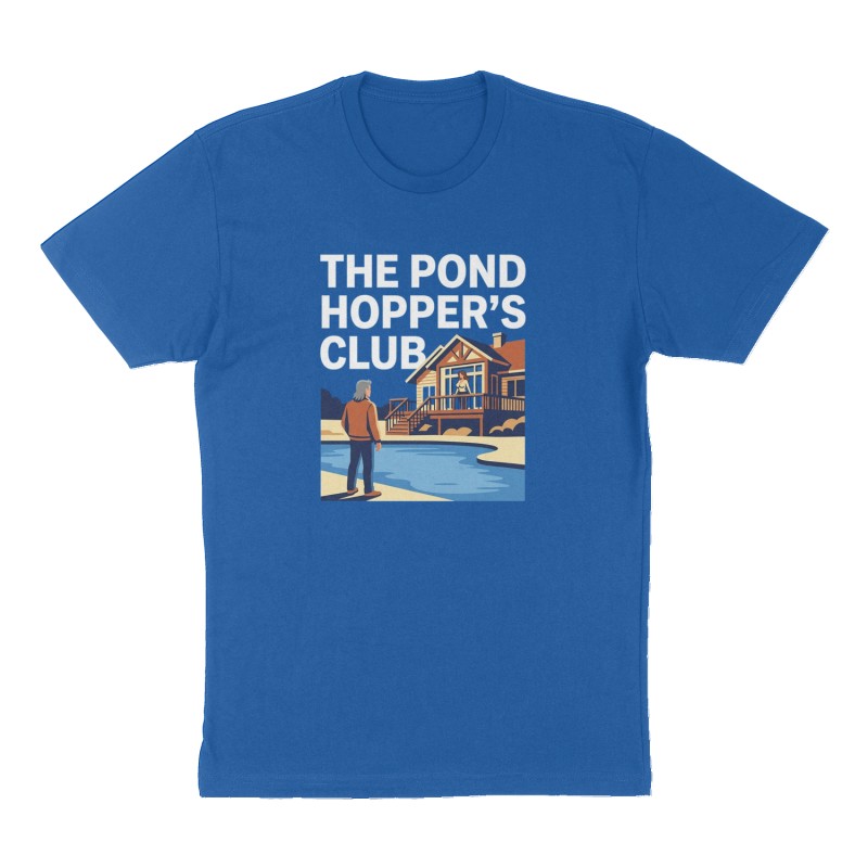 Custom t-shirt: "The Pond Hopper's Club", Front print, royal-blue shirt