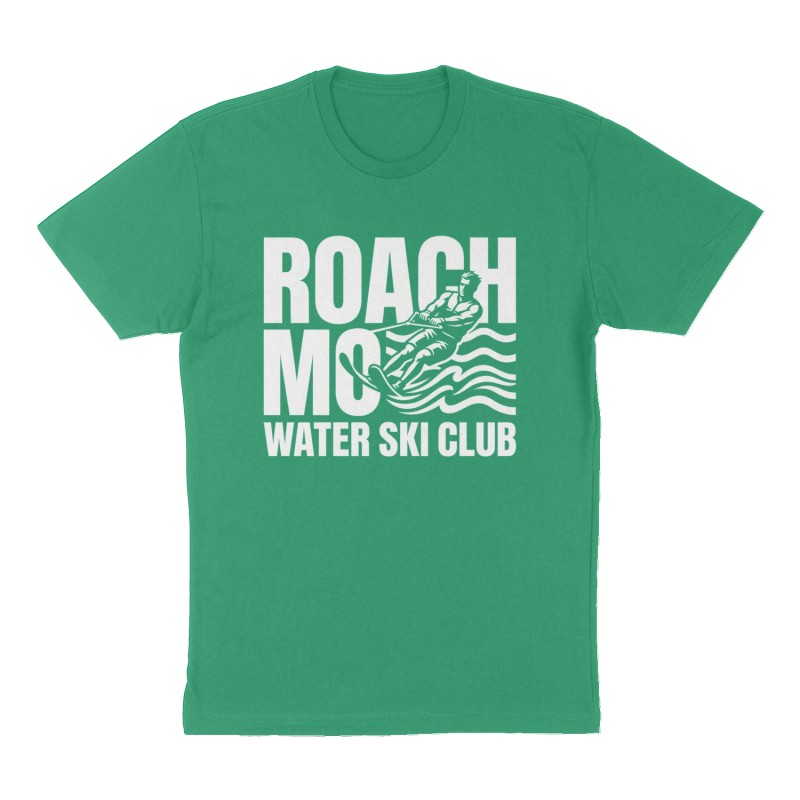 Custom t-shirt: "Roach MO Water Ski Club", Front print, green shirt