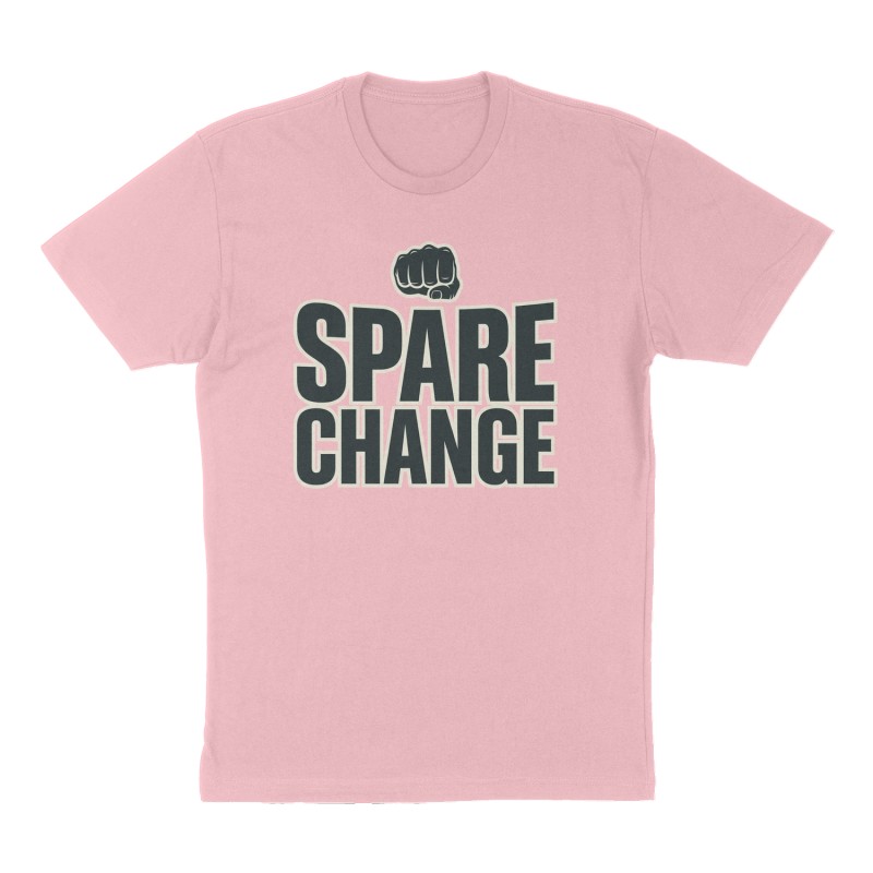 Custom t-shirt: "Spare Change", Front print, pink shirt