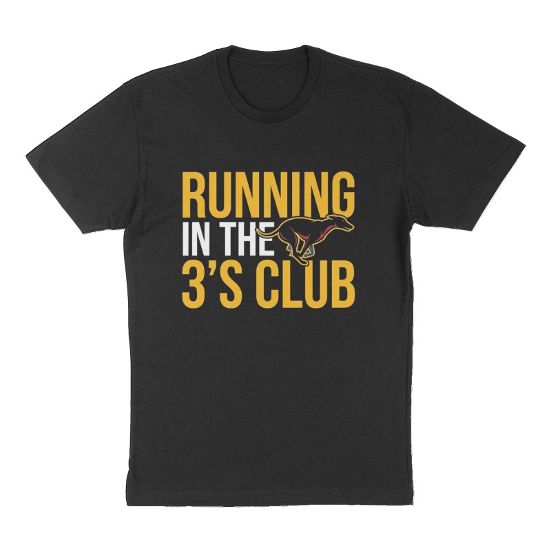 Custom t-shirt: "Running In The 3’s Club", Front print, black shirt