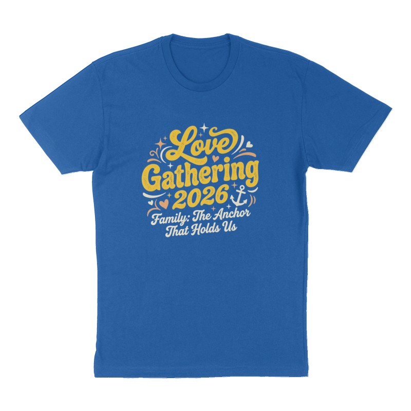 Custom t-shirt: "Love Gathering 2026", Front print, royal-blue shirt