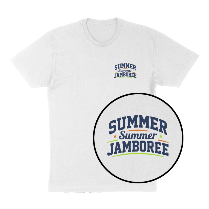 Custom t-shirt: "Summer Jamboree", Left Chest print, white shirt