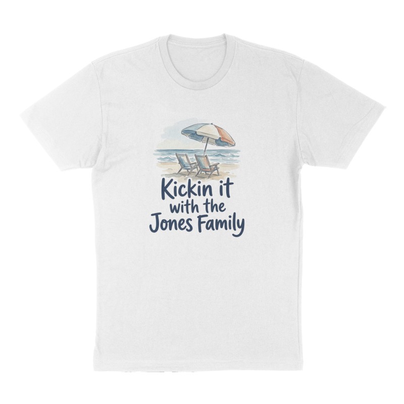 Custom t-shirt: " Kickin it with the Jones Family", Front print, white shirt
