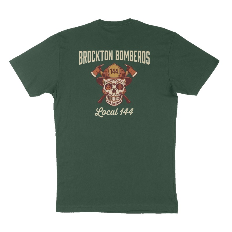 Custom t-shirt: "Brockton Bomberos", Back print, forest-green shirt