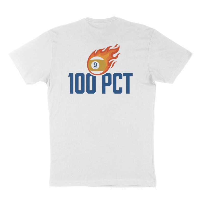 Custom t-shirt: "100 PCT", Back print, white shirt