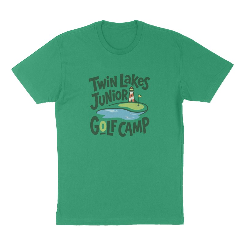 Custom t-shirt: "Twin Lakes Junior Golf Camp", Front print, green shirt