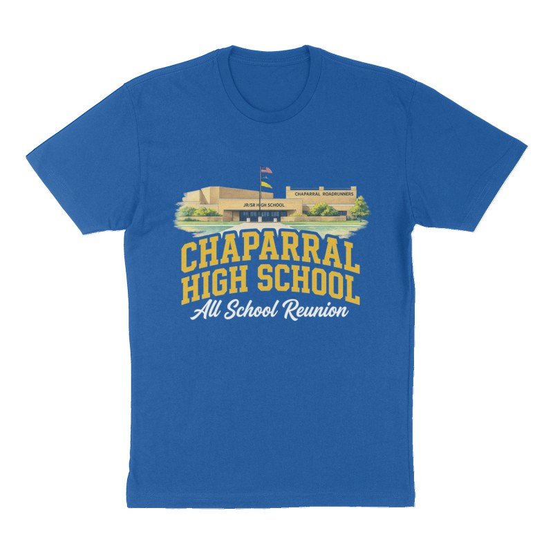 Custom t-shirt: "Chaparral High School", Front print, royal-blue shirt
