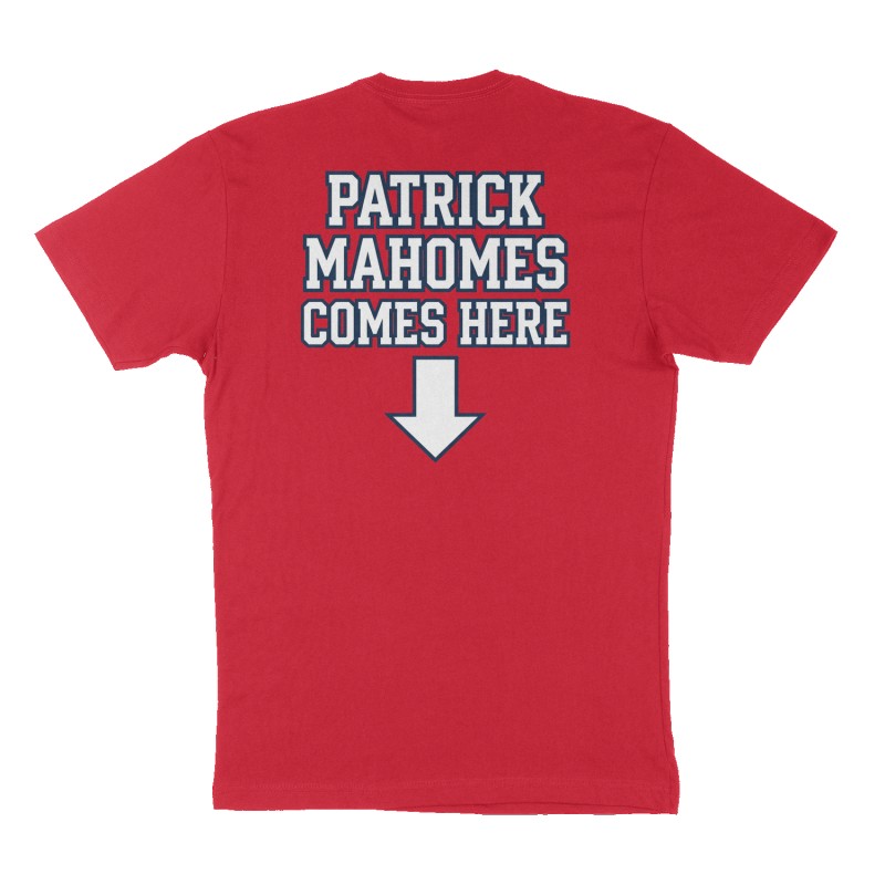 Custom t-shirt: "Patrick Mahomes cum goes here", Back print, red shirt